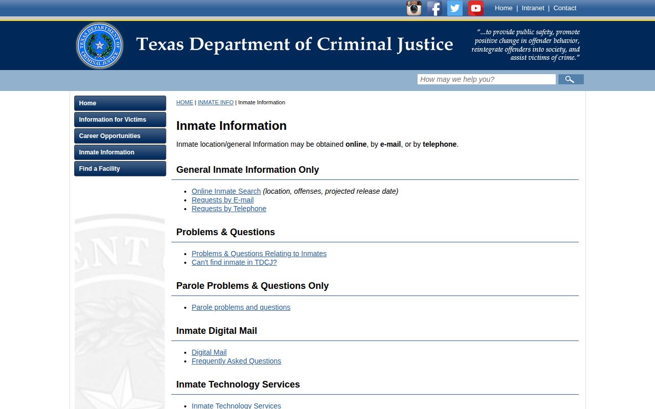 TDCJ information channels for a Collingsworth County projected release date